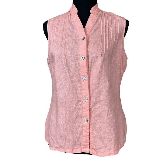 Sarah Spencer Peach Linen Button Front Blouse Size M - Picture 1 of 7